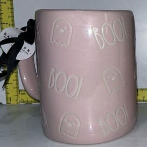 NWT-Rae Dunn Halloween Large 20oz Coffee Mug-Pink Ghosts & “BOO”